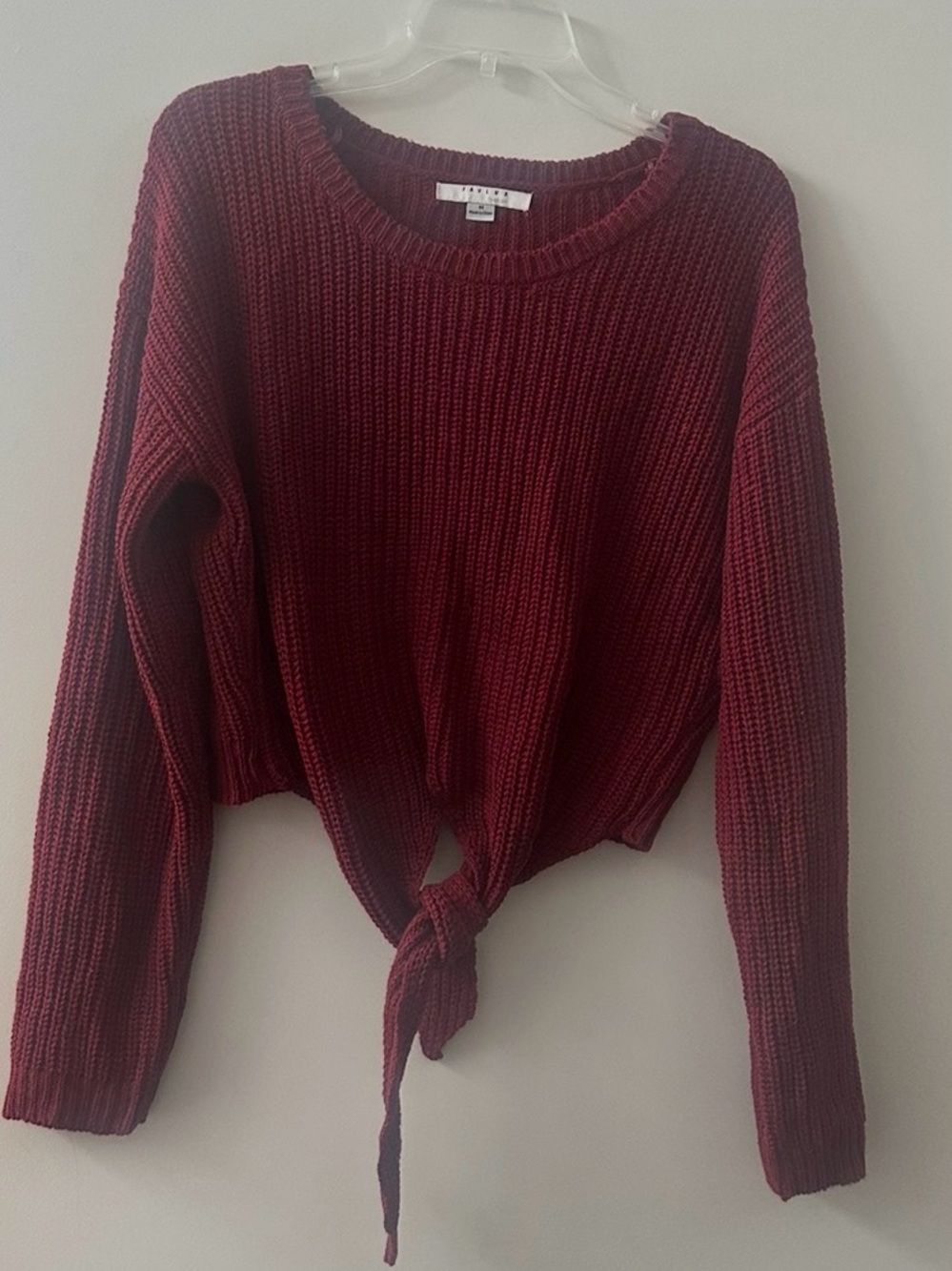 Eleven Oaks Boutique Woven Tie-Front Sweater in Burgundy - Size M